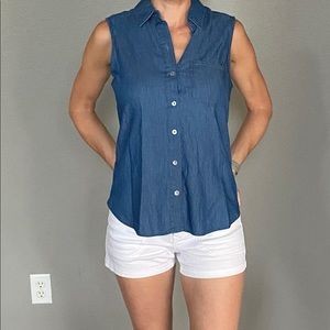 Sleeveless Chambray top with lace back